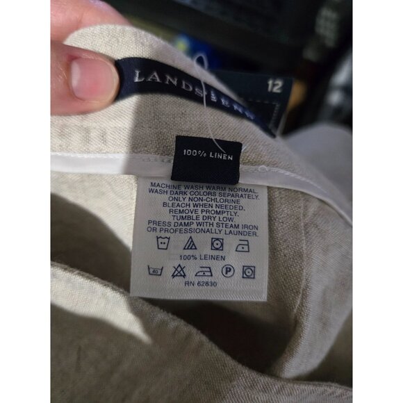 Lands End Womens 100% Linen Pants Size 12 Neutral Minimalist Breathable Coastal - Picture 11 of 13